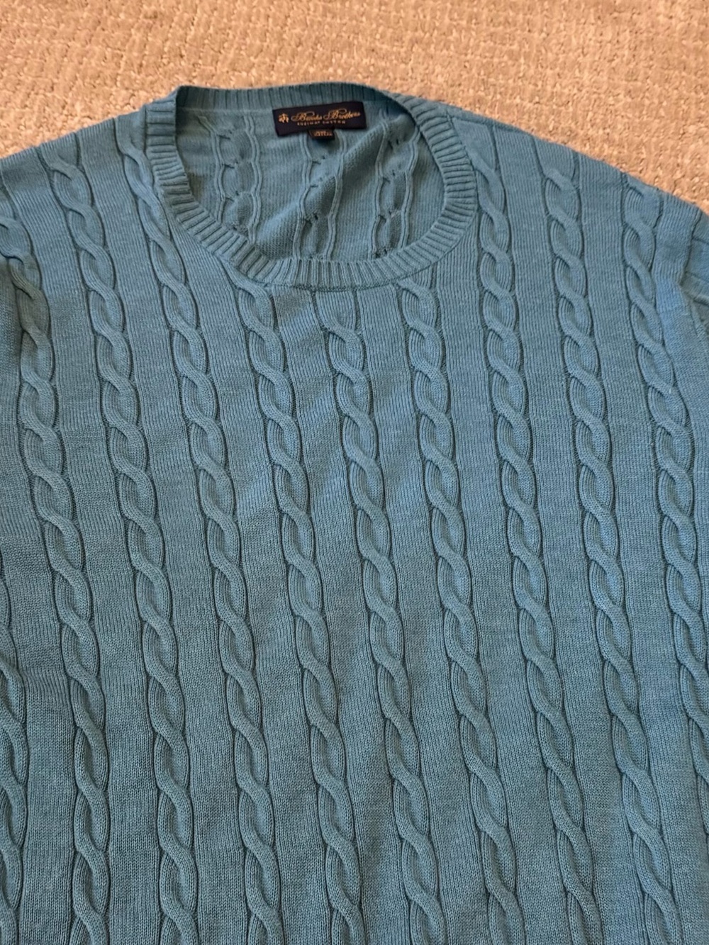 Brooks Brothers Supima Men's Cotton Cable Knit Crewneck Sweater - XXl Teal